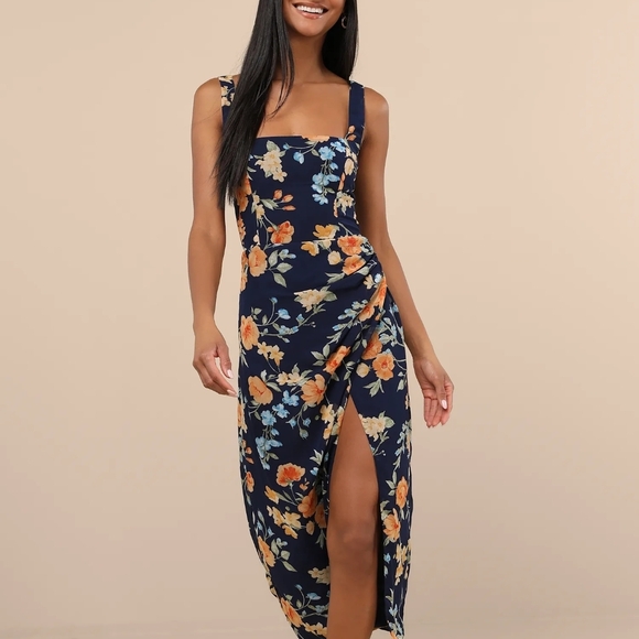 Lulus Dresses & Skirts - Lulu's Navy Floral Midi Dress